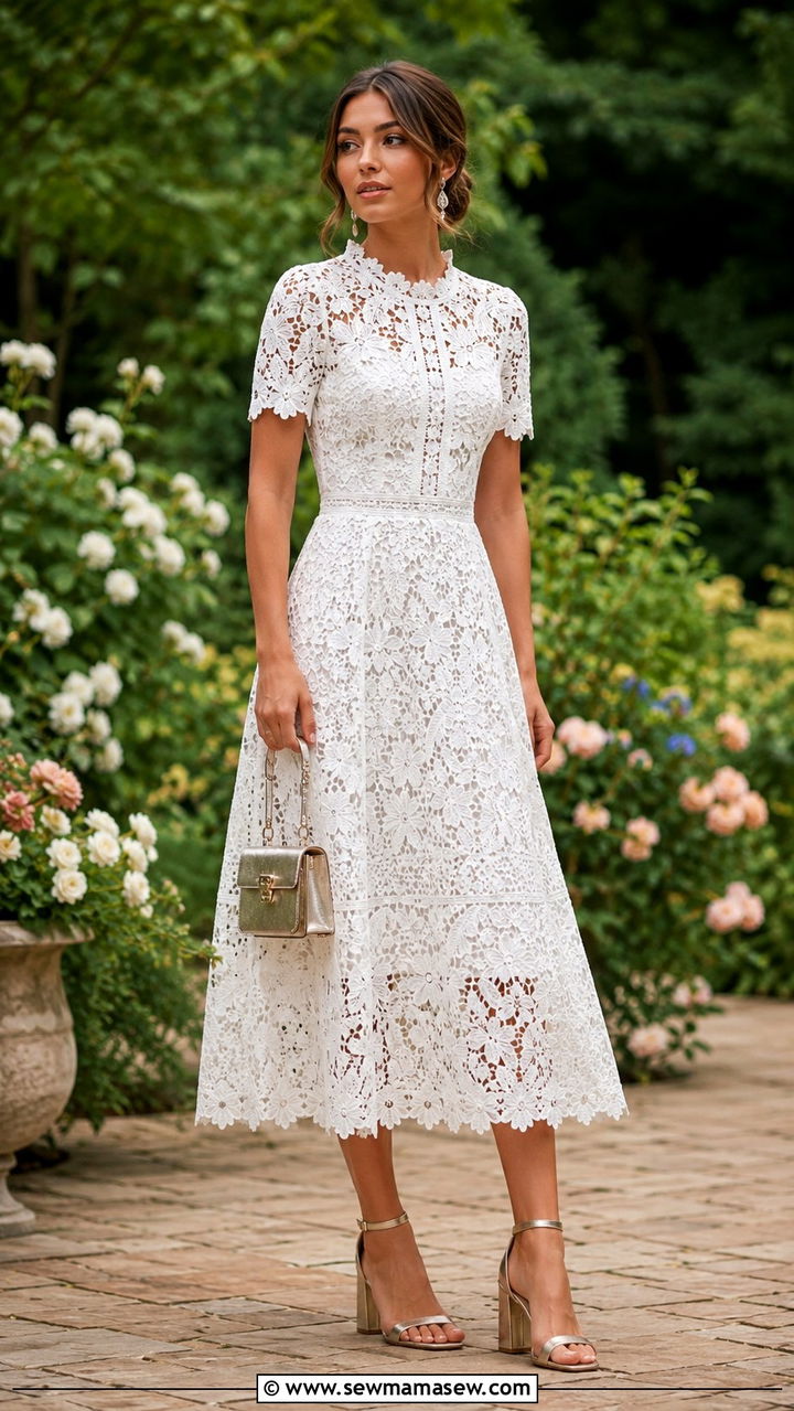 White lace midi dress with block heels - 25 White dress outfit ideas summer 2026