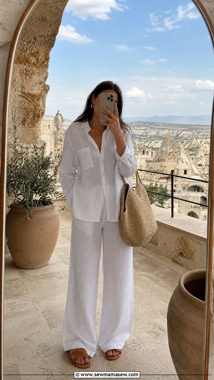 White linen co ord set for Cappadocia - 25 Cappadocia outfit ideas