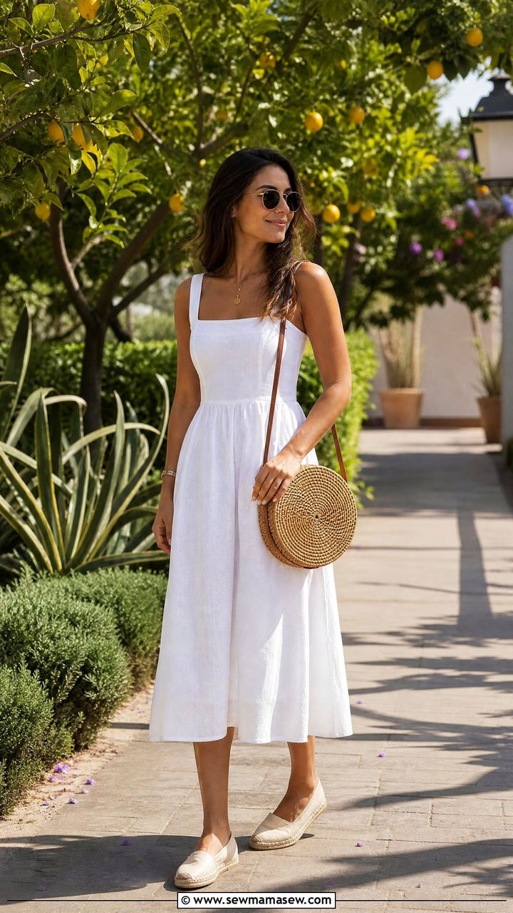 White linen dress with espadrilles - 25 Rabat outfit ideas