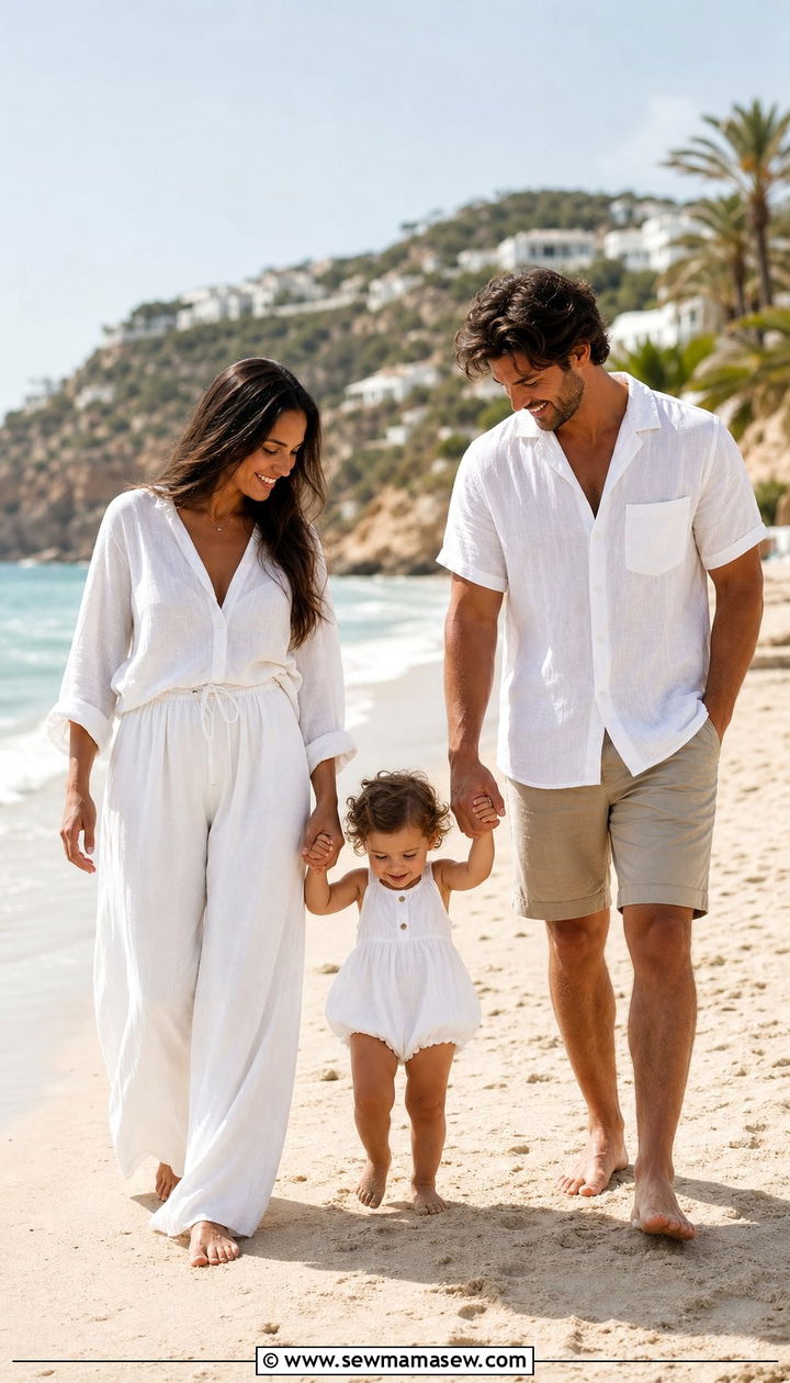 White linen family photo outfit with toddler - 25 Family photo outfit ideas with toddlers