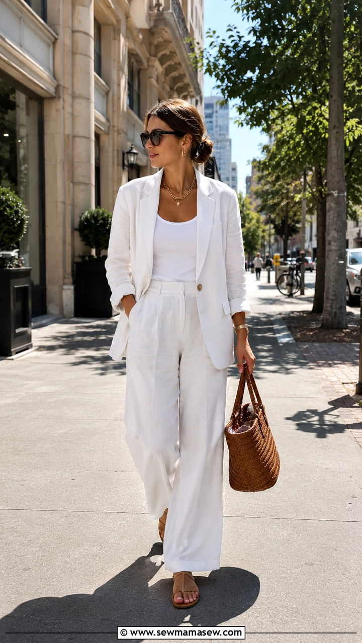 White linen suit for summer work - 25 White outfit ideas for work