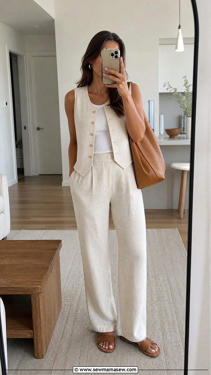 White linen twopiece set outfit - 25 Linen matching set outfit ideas