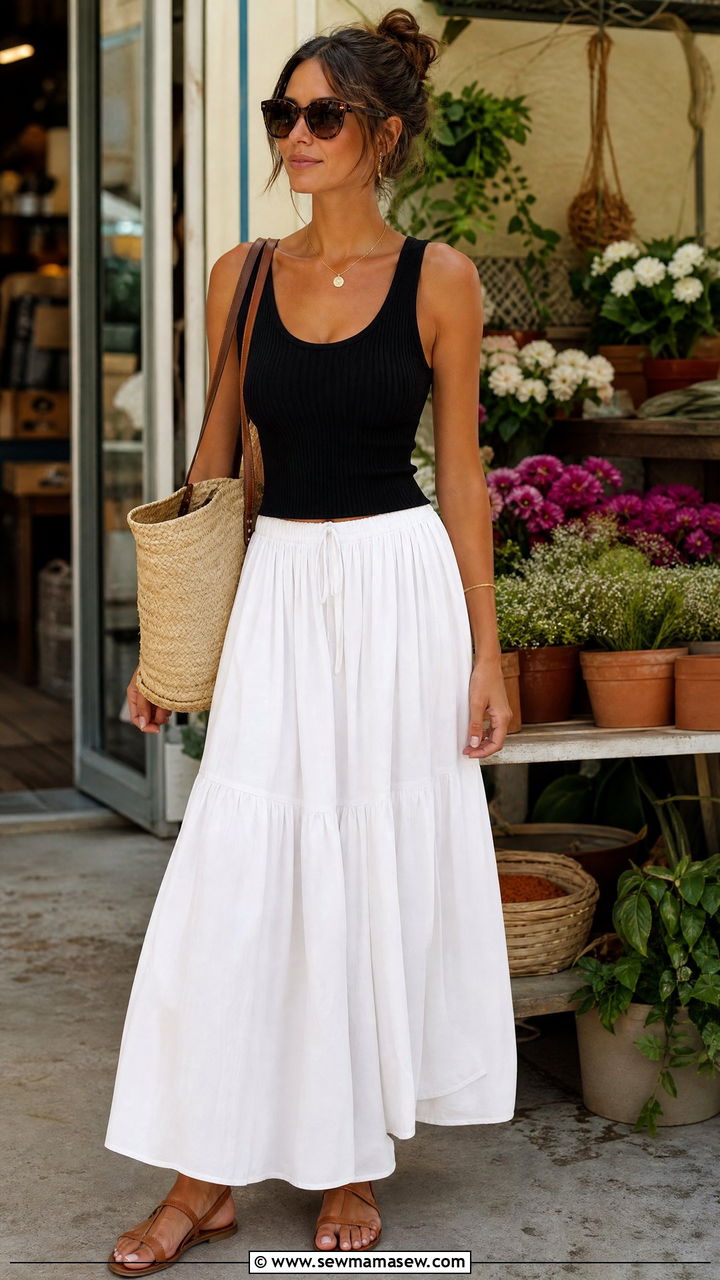 White maxi skirt with fitted tank top - 25 chic maxi skirt outfit ideas