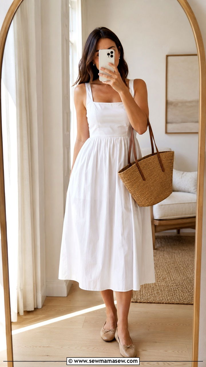 White midi dress with ballet flats - 25 Midi dress with ballet flats outfit ideas