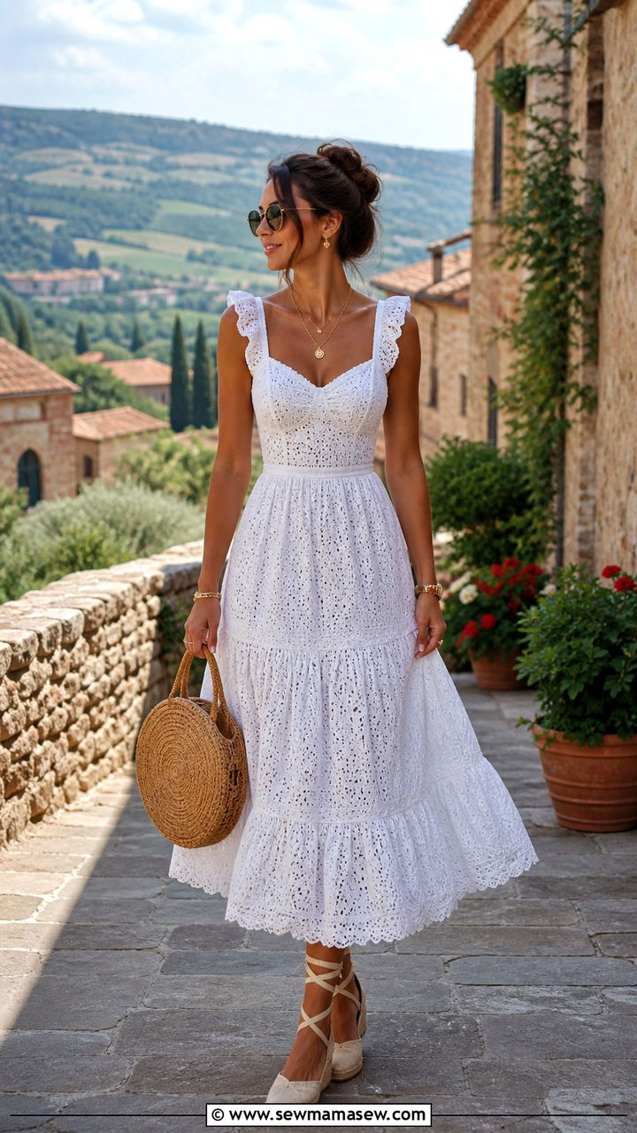 White midi dress with espadrilles - 40 Italy outfits