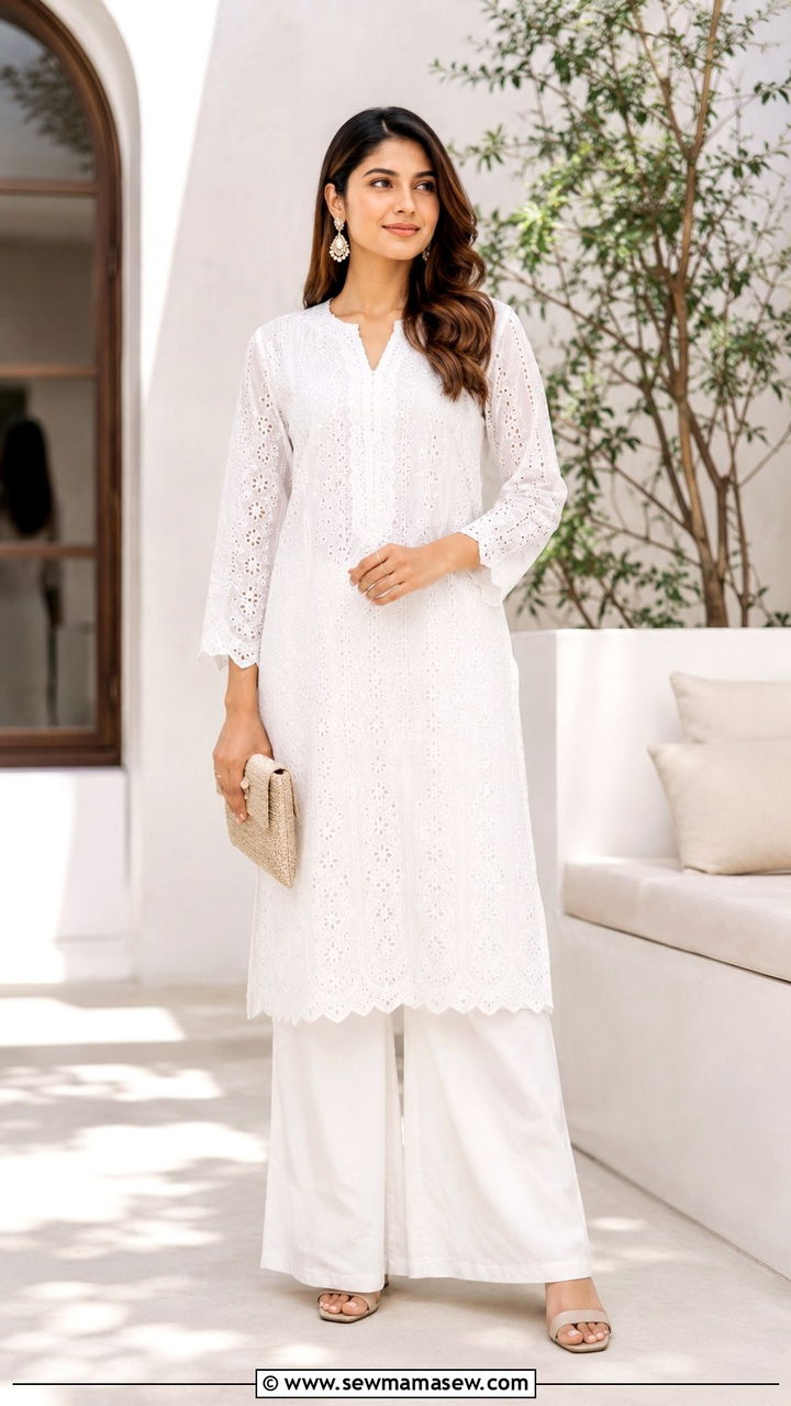 White on White Palazzo Matching Set - 30 Palazzo pants matching set outfit ideas