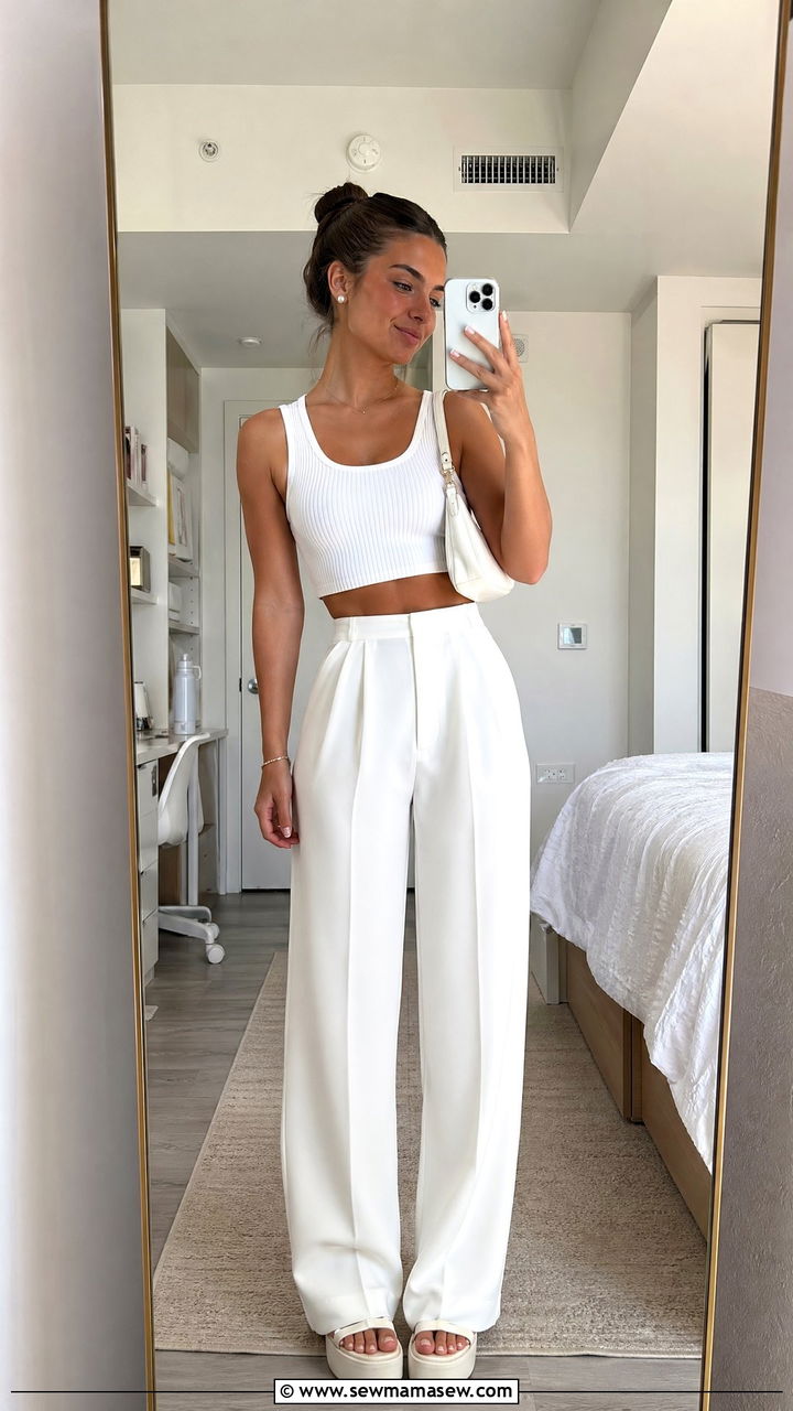 White on white monochrome college outfit - 35 First day of college outfit ideas
