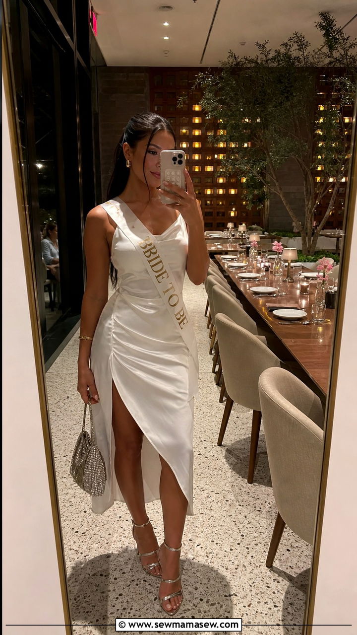 White satin sash dress with silver heels Miami - 40 What to wear in Miami