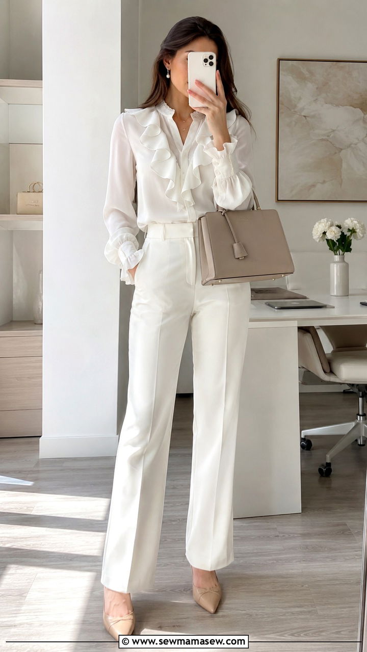 White sleeveless blazer and trousers - 25 White outfit ideas for work