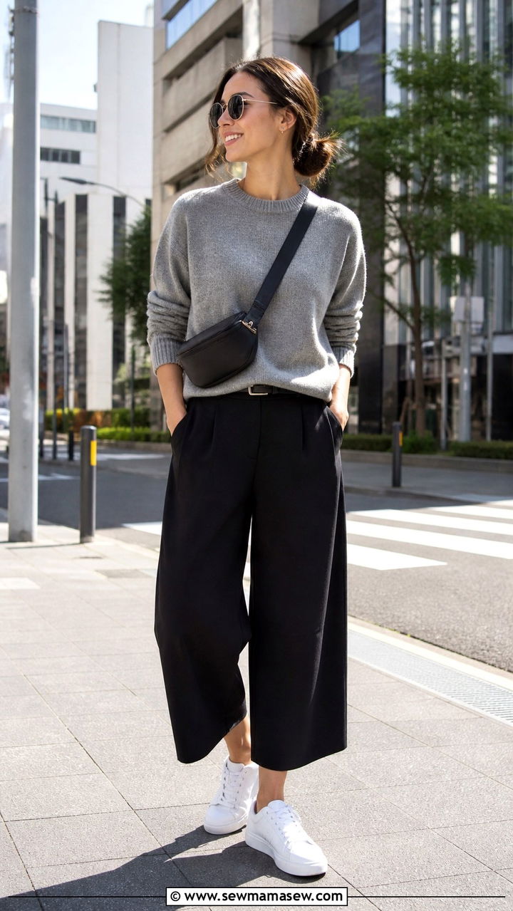 White sneakers and cropped wide leg pants for casual exploring - 40 What to wear in Tokyo
