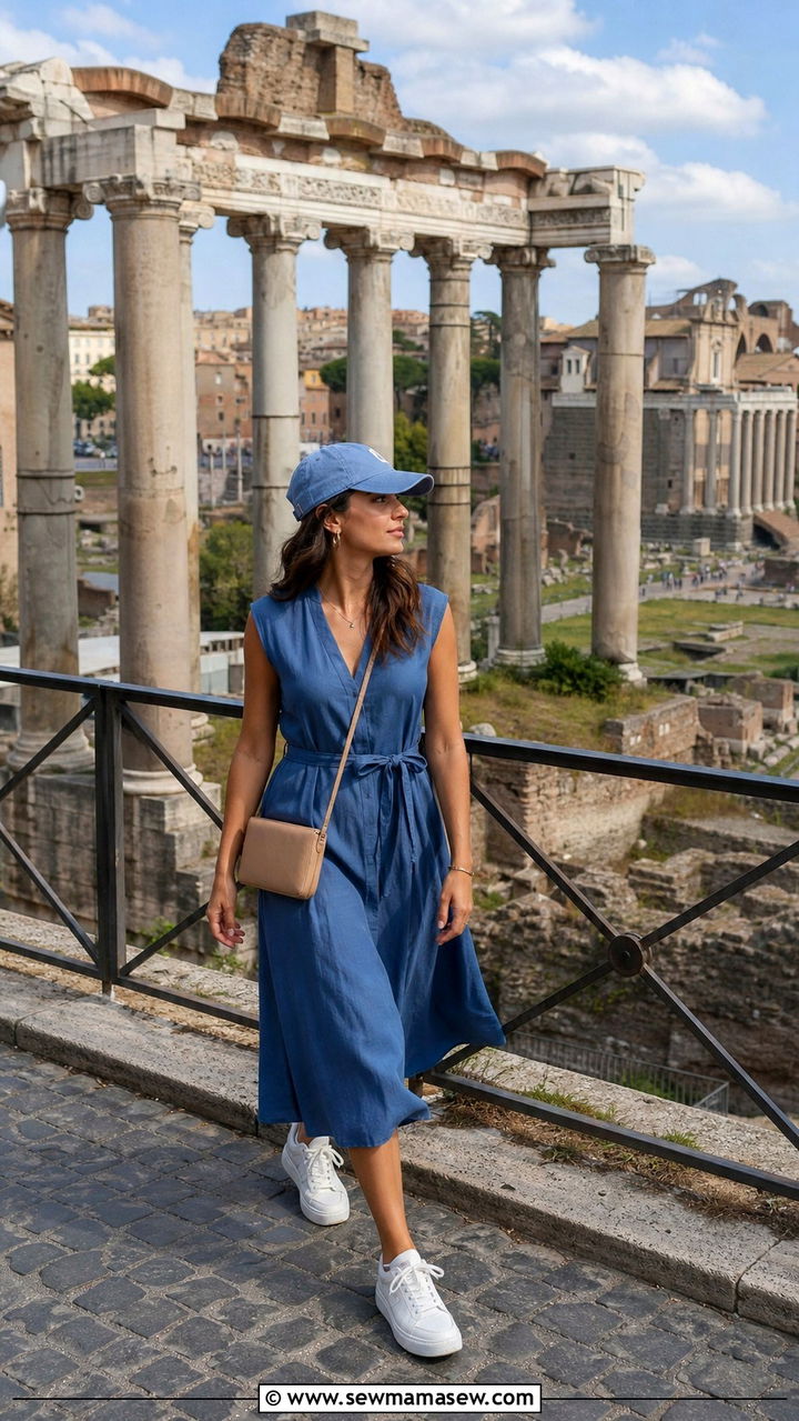 White sneakers and midi dress outfit Rome sightseeing - 40 What to wear in Rome