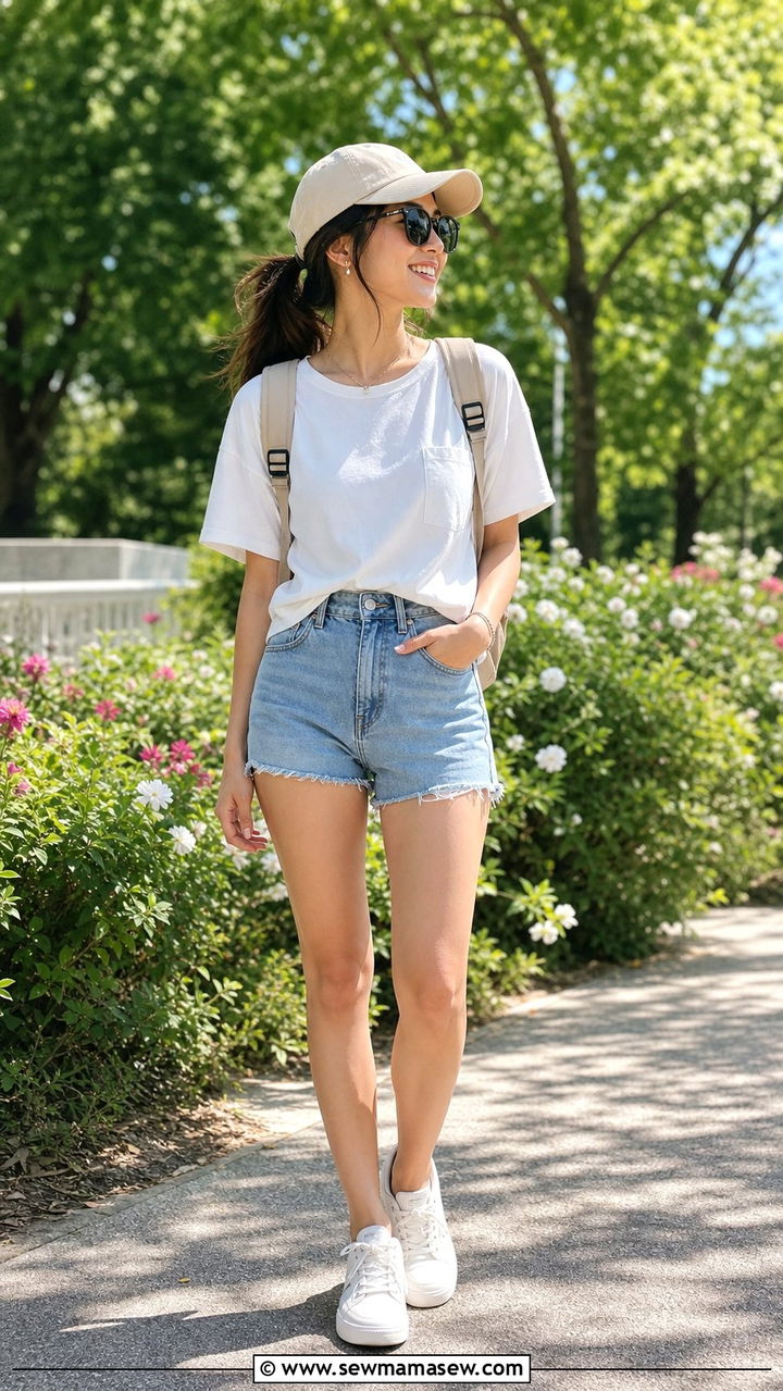 White sneakers with denim shorts outfit - 25 Denim shorts outfit ideas petite