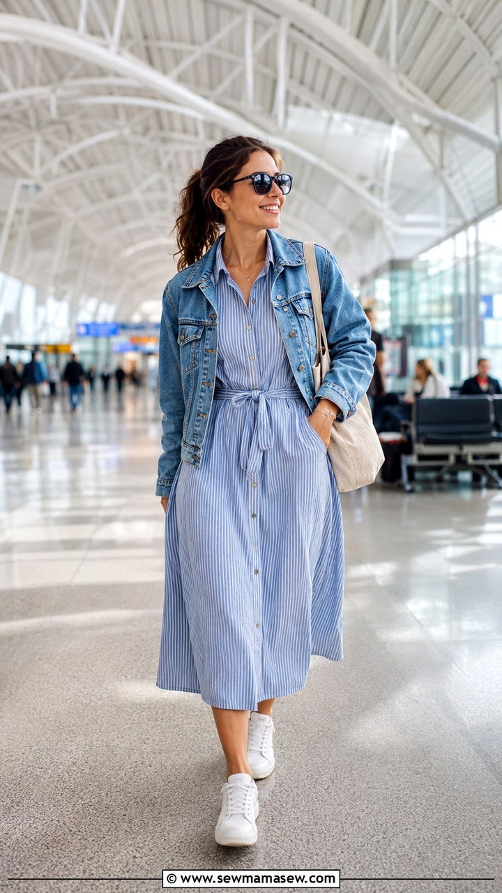 White sneakers with midi dress travel outfit - 30 chic travel outfits for women