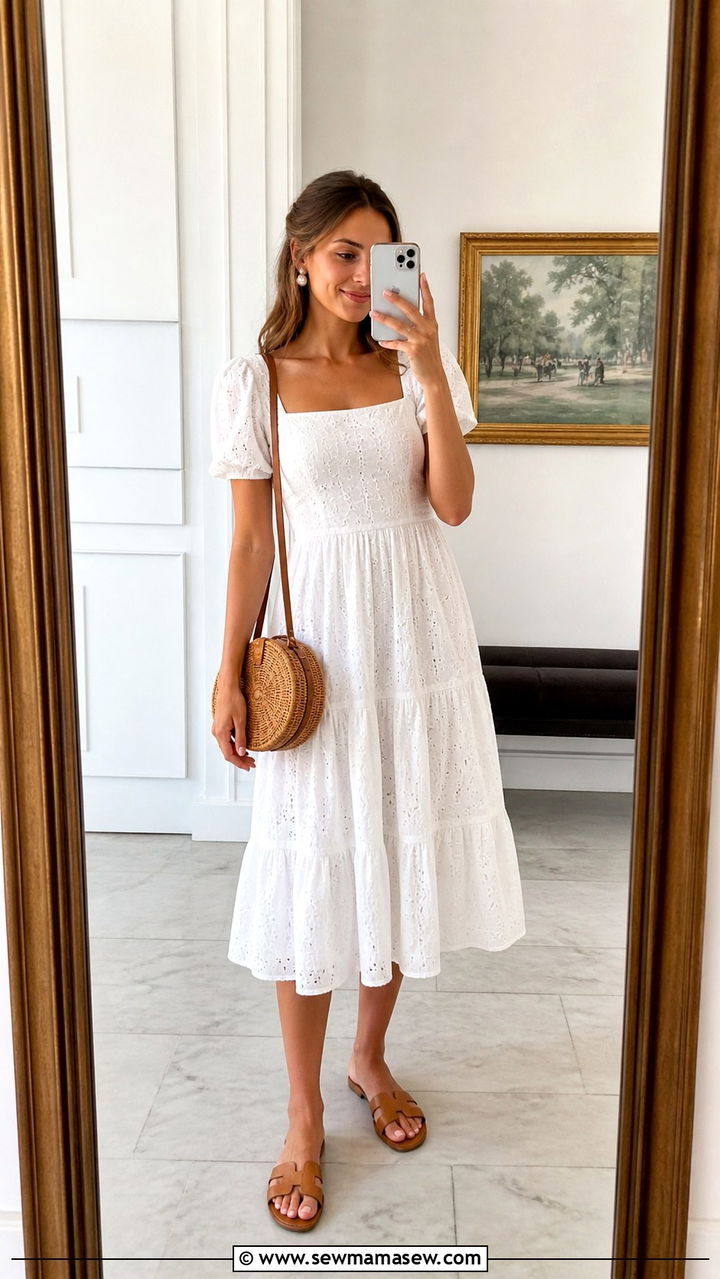 White sundress and tan sandals Savannah outfit - 40 What to wear in Savannah