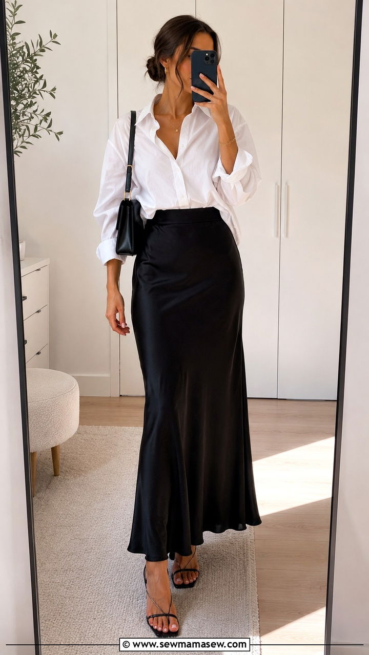 White t shirt and denim maxi skirt - 30 Spring outfits with maxi skirts