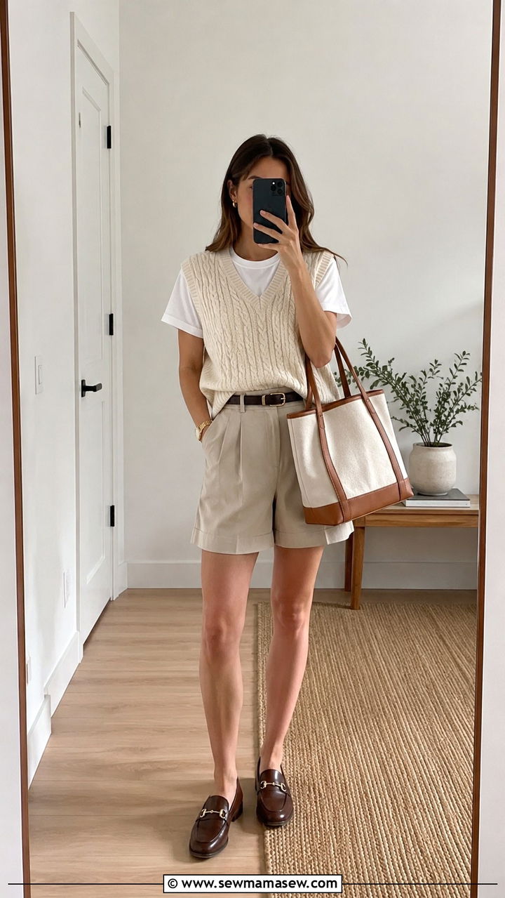 White t shirt and sweater vest layered outfit - 30 How to style a white t-shirt in summer