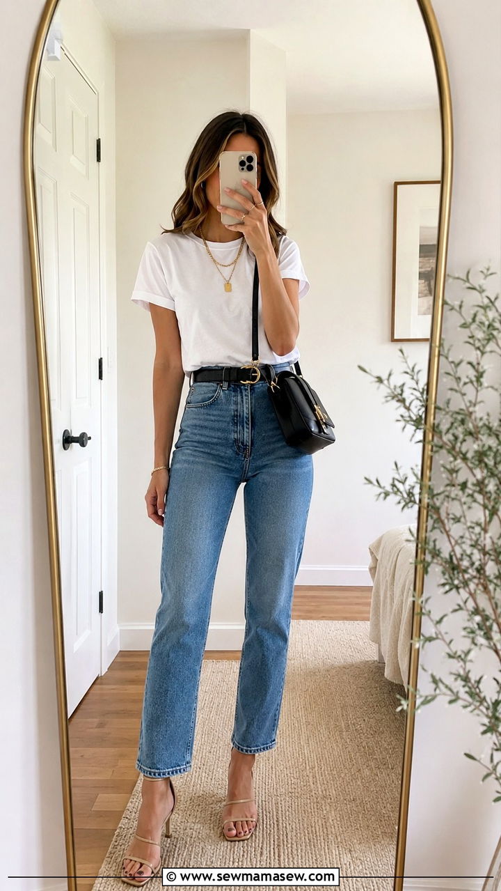 White t shirt with high waist jeans classic look - 30 How to style a white t-shirt in summer