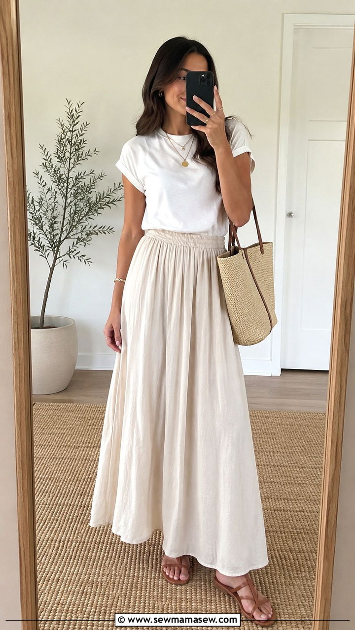 White t shirt with maxi skirt summer look - 30 How to style a white t-shirt in summer