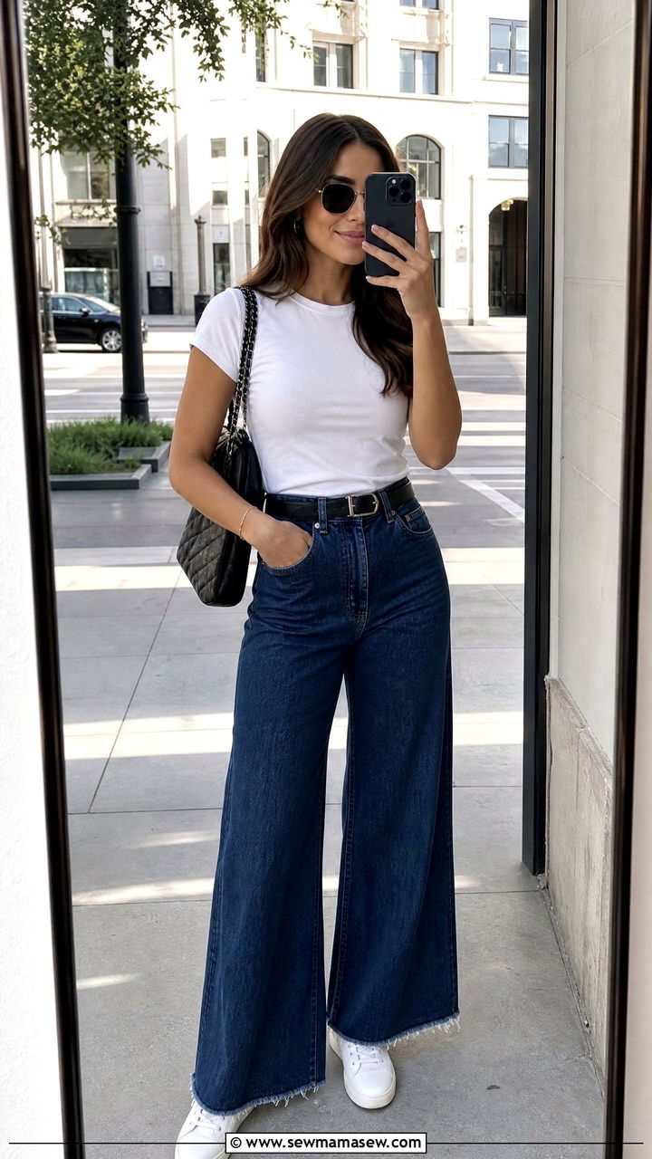 White tee and high waist wide leg jeans Labor Day outfit - 35 Labor Day weekend outfit ideas