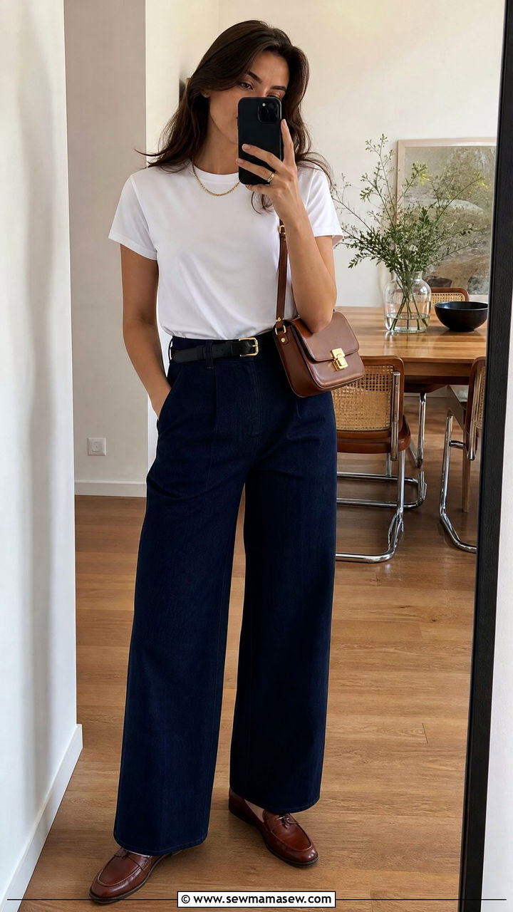 White tee with high waisted jeans and loafers - 25 casual Italy outfits