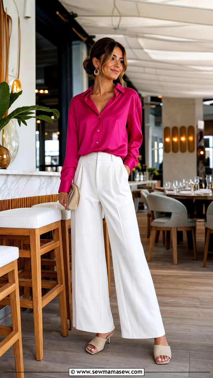 White trousers and colorful top outfit - 35 casual girls night out outfits