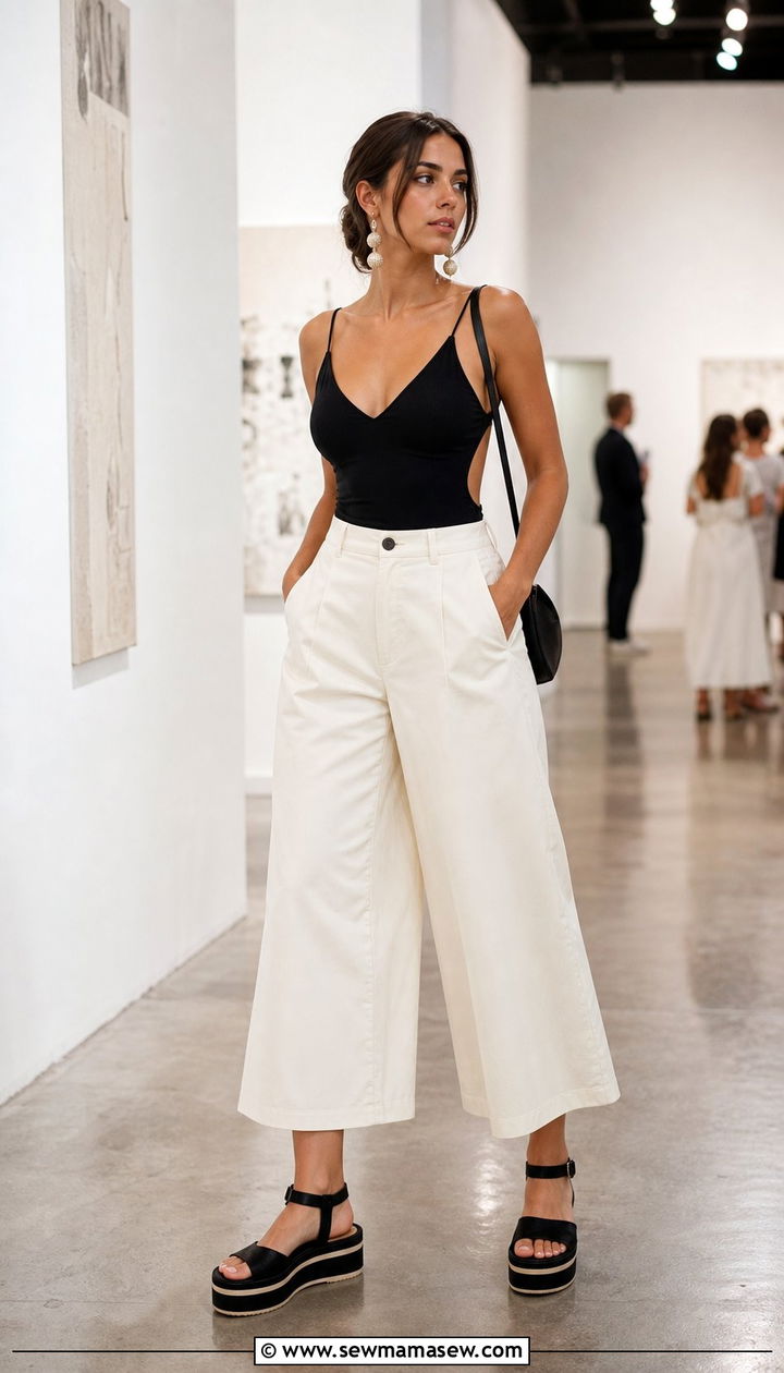Wide Leg Capri Pants With Fitted Crop Top And Platform Sandals - 25 summer capri pants outfit ideas