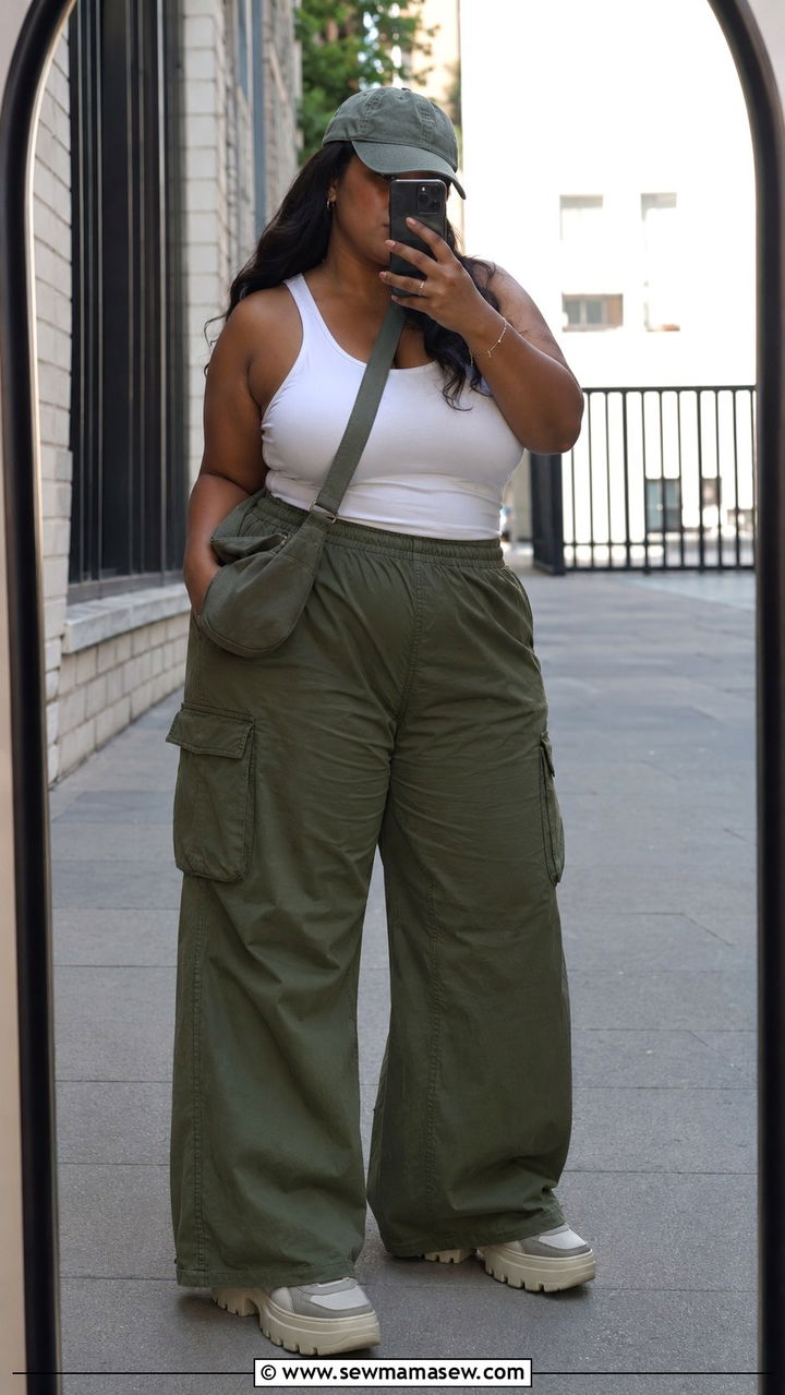 Wide Leg Cargo Pants Casual Outfit - 30 Plus size outfit ideas with wide leg pants