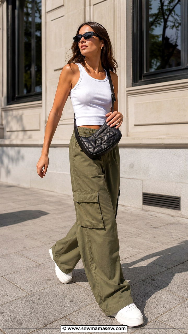 Wide Leg Cargo Pants Casual Outfit - 30 chic wide leg pants outfit ideas