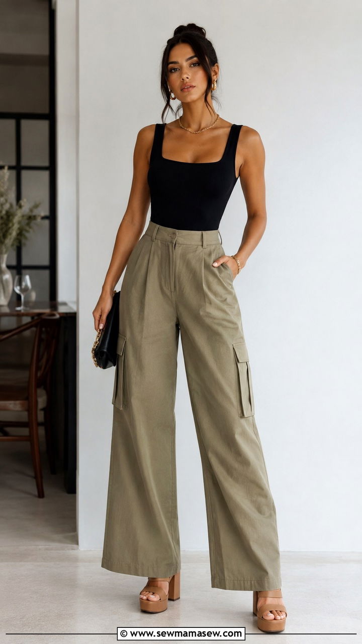 Wide Leg Cargo Pants With Heels - 30 Cargo pants outfit ideas with heels