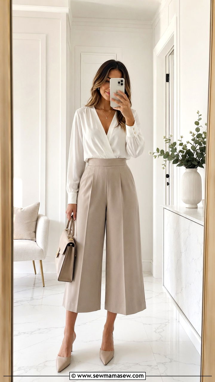 Wide Leg Cropped Culottes With Pointed Mules - 30 Petite outfit ideas to look taller