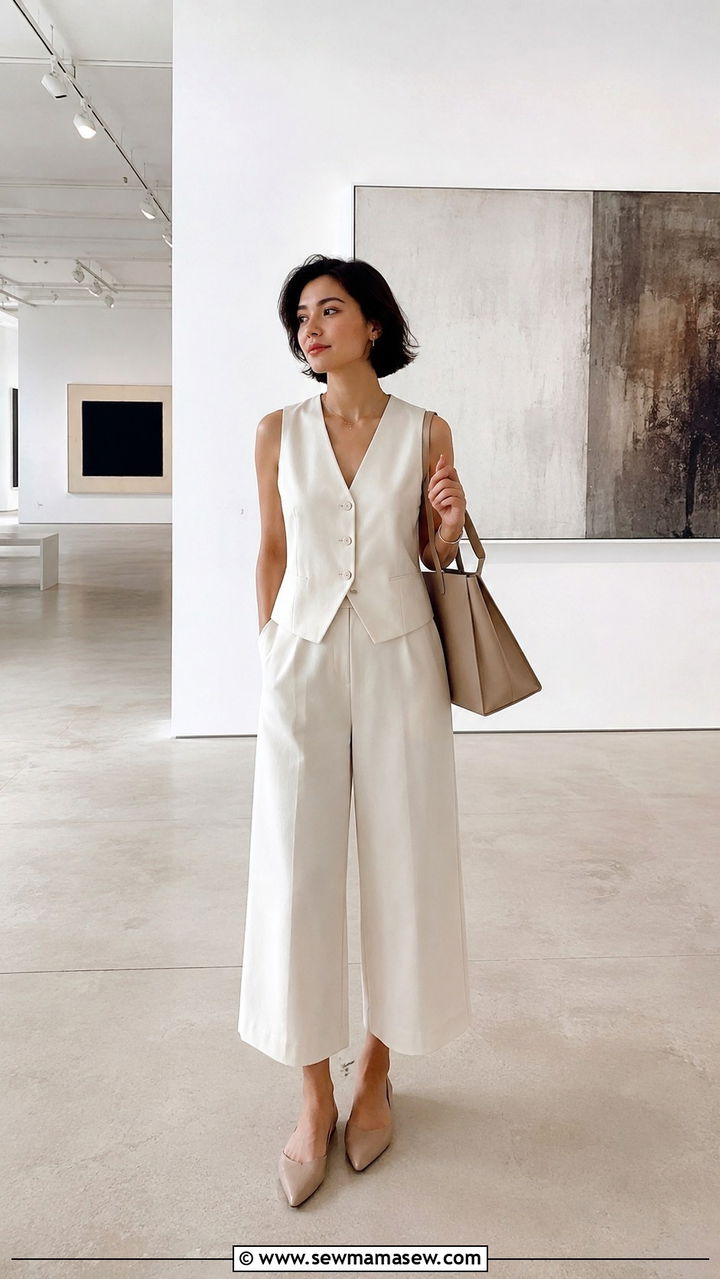 Wide Leg Cropped Pants with Sleeveless Vest - 25 Petite summer capsule wardrobe