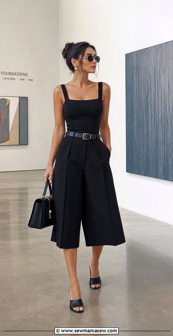 Wide Leg Culotte Shorts With Fitted Bodysuit - 25 summer dressy shorts outfit ideas