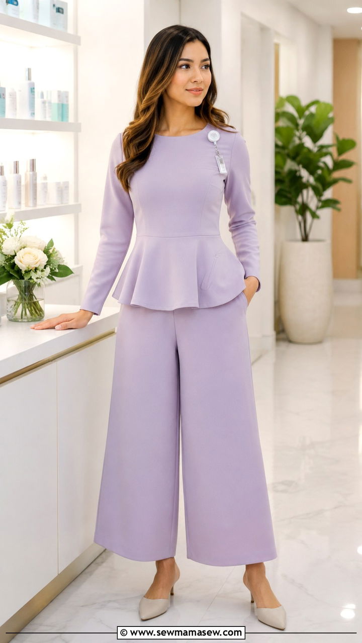 Wide Leg Culottes With A Long Sleeve Peplum Top - 20 Modest outfit ideas for nurse