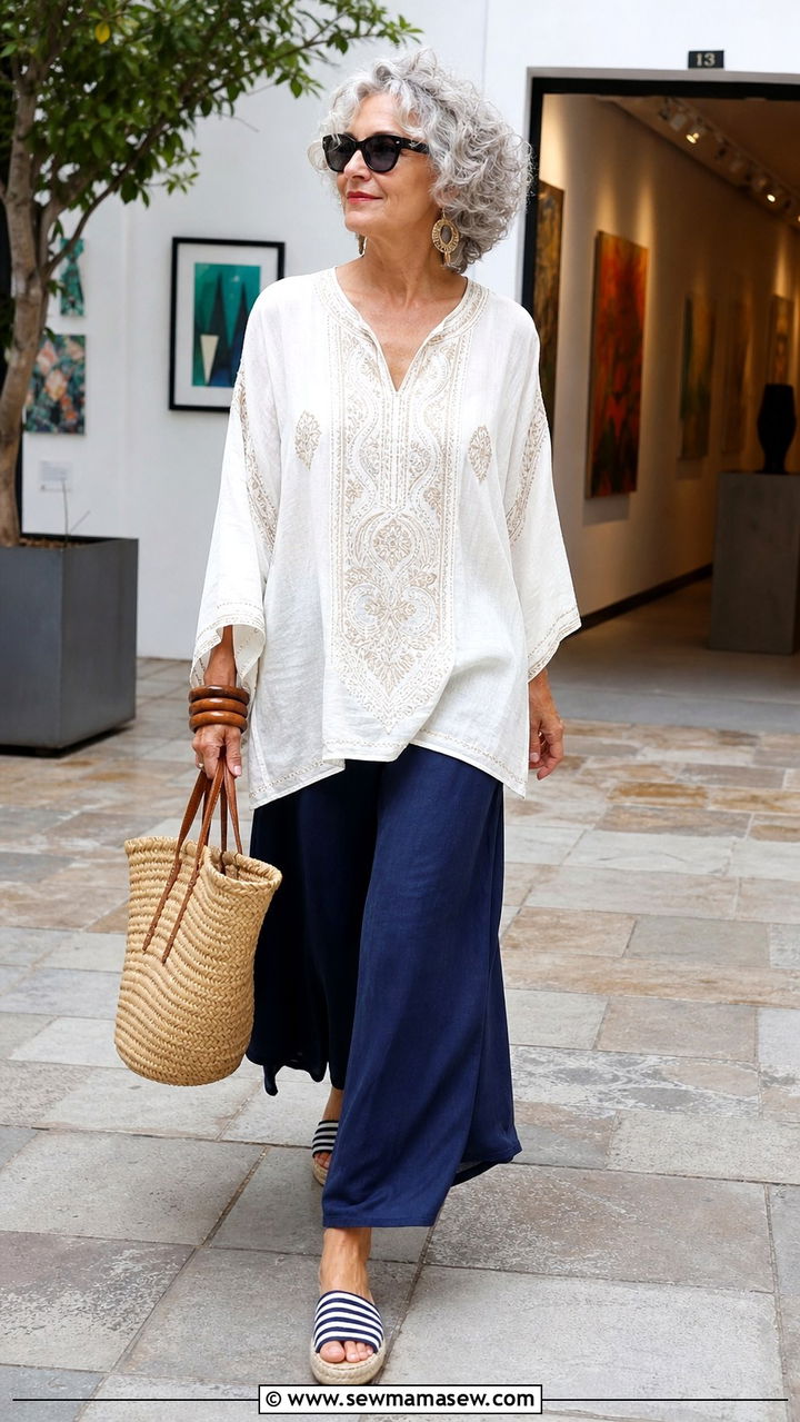 Wide Leg Culottes with Breezy Tunic Summer Outfit - 40 Summer outfit ideas for women over 60 2026