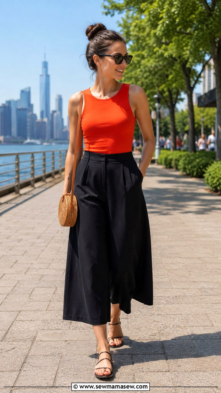 Wide Leg Culottes with Fitted Top - 25 Outfits to minimize hips