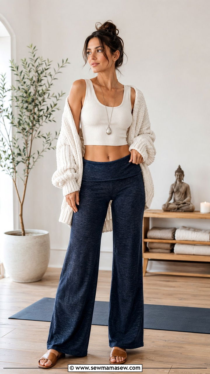 Wide Leg Foldover Yoga Pants with Cropped Tank - 25 Yoga outfit ideas 2026