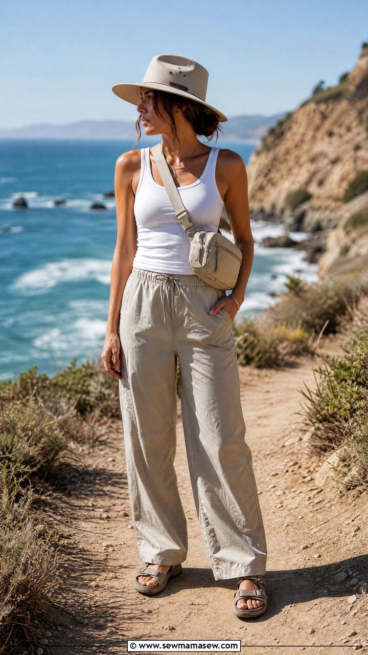 Wide Leg Hiking Pants and Tank Top - 30 Summer hiking outfits