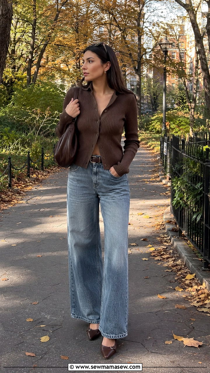 Wide Leg Jeans And Cardigan Fall Layering Outfit - 30 how to style wide leg jeans outfits