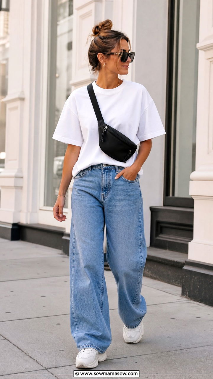 Wide Leg Jeans And Chunky Sneakers Outfit - 25 How to style wide leg jeans in summer