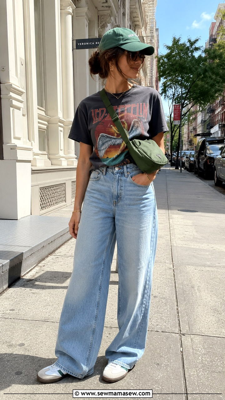 Wide Leg Jeans And Graphic Tee Street Style Outfit - 30 how to style wide leg jeans outfits