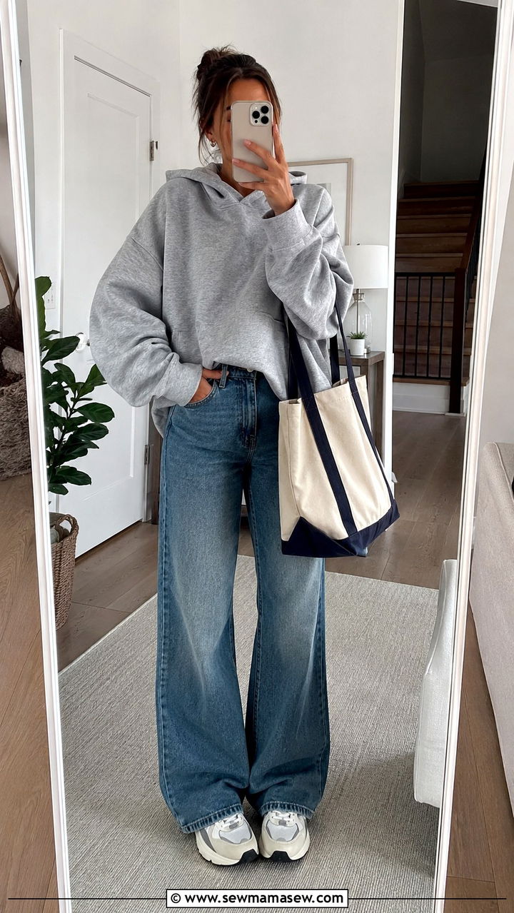 Wide Leg Jeans And Oversized Hoodie Relaxed Weekend Outfit - 30 how to style wide leg jeans outfits