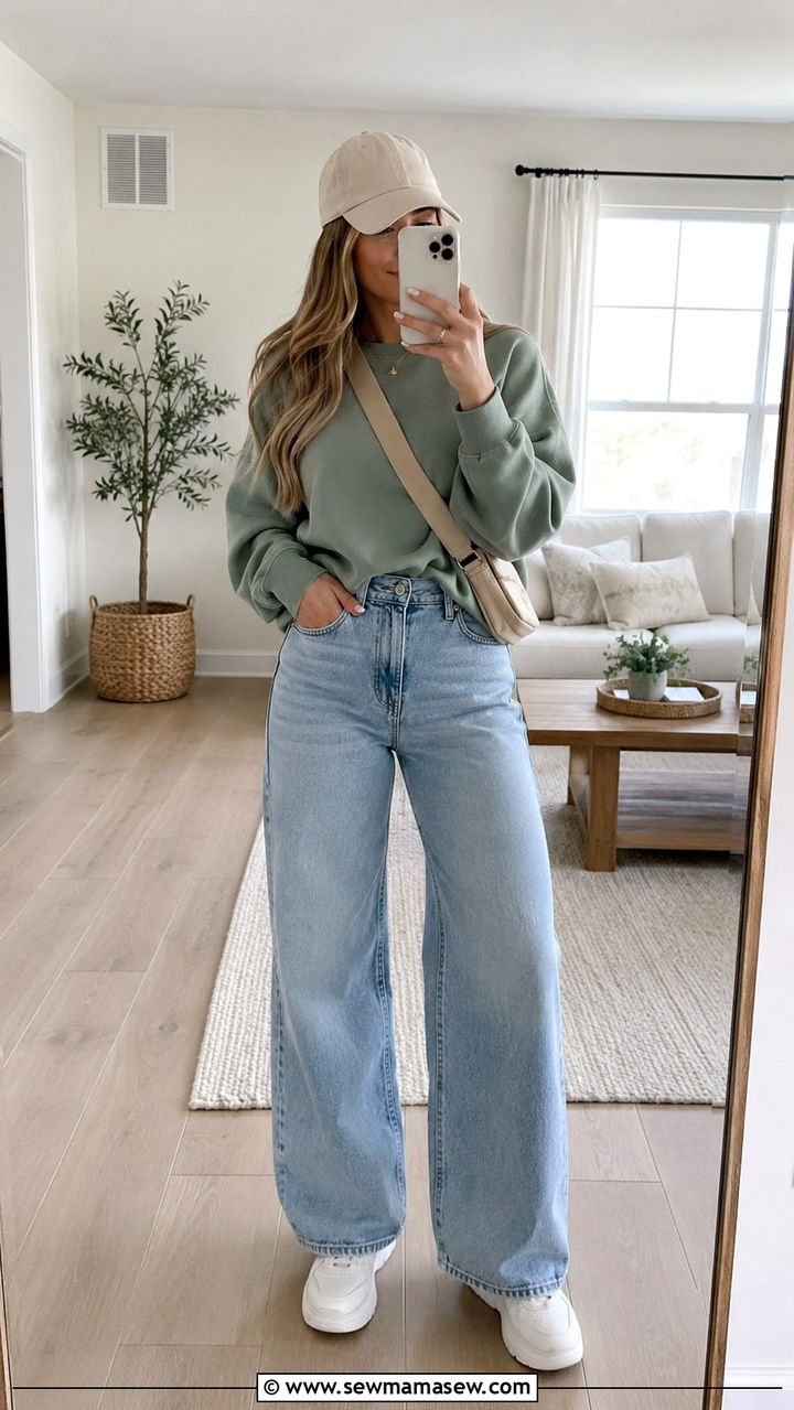Wide Leg Jeans White Sneakers With Sweatshirt - 25 Wide leg jeans outfit ideas with white sneakers