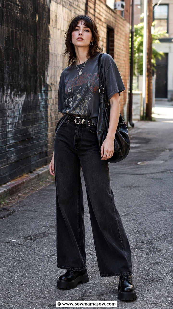 Wide Leg Jeans With Band Tee And Platform Combat Boots - 25 wide leg jeans outfits 2026