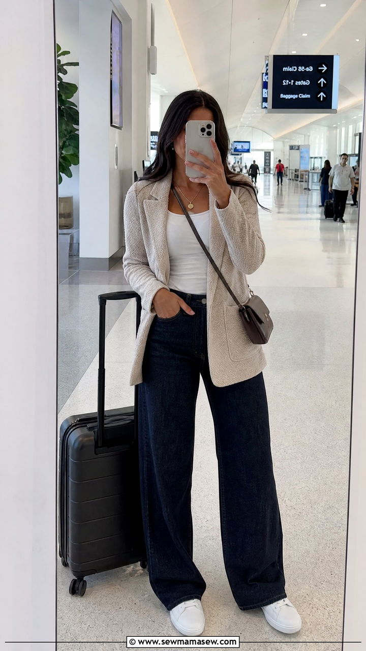 Wide Leg Jeans With Blazer Airport Outfit - 25 How to style wide leg jeans for travel