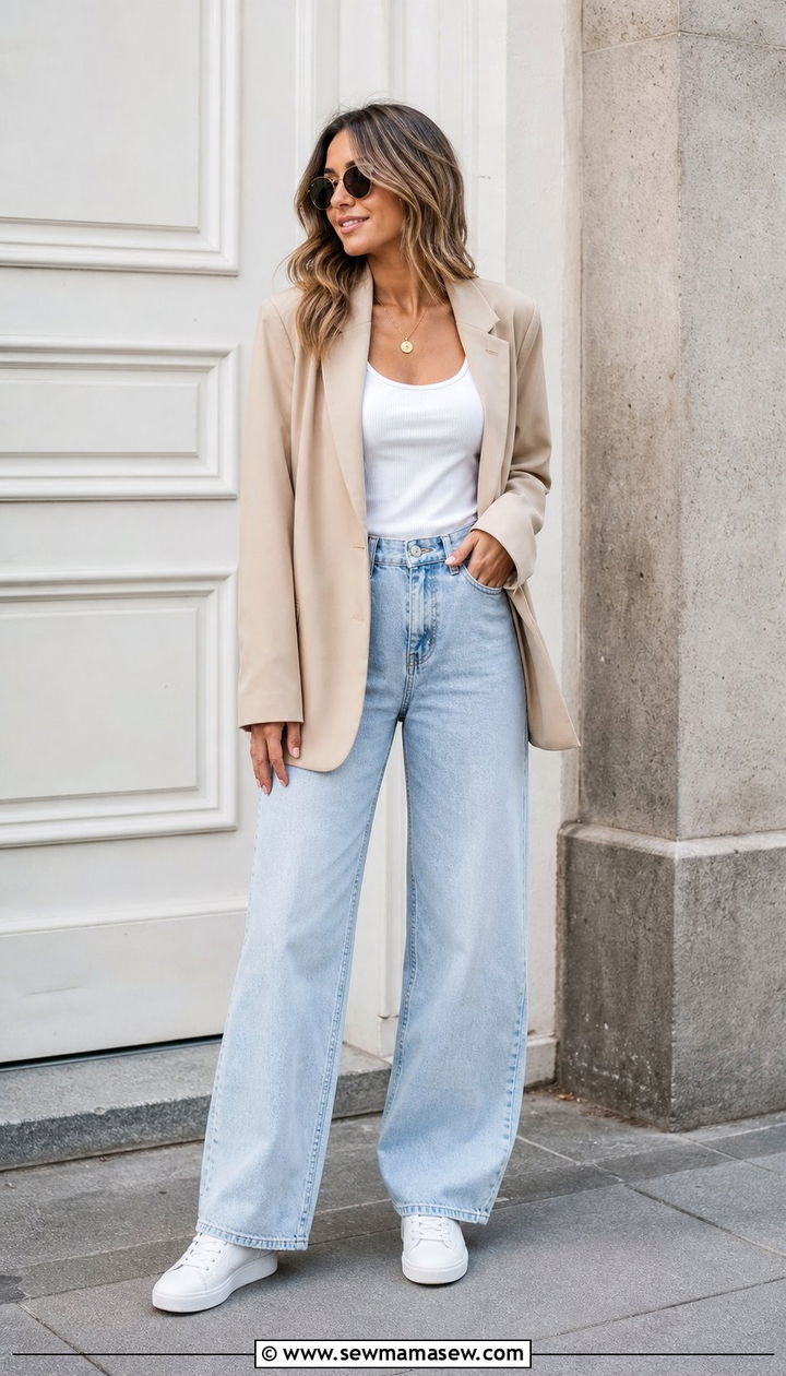 Wide Leg Jeans With Blazer Spring Outfit - 25 spring outfits 2026 women inspo