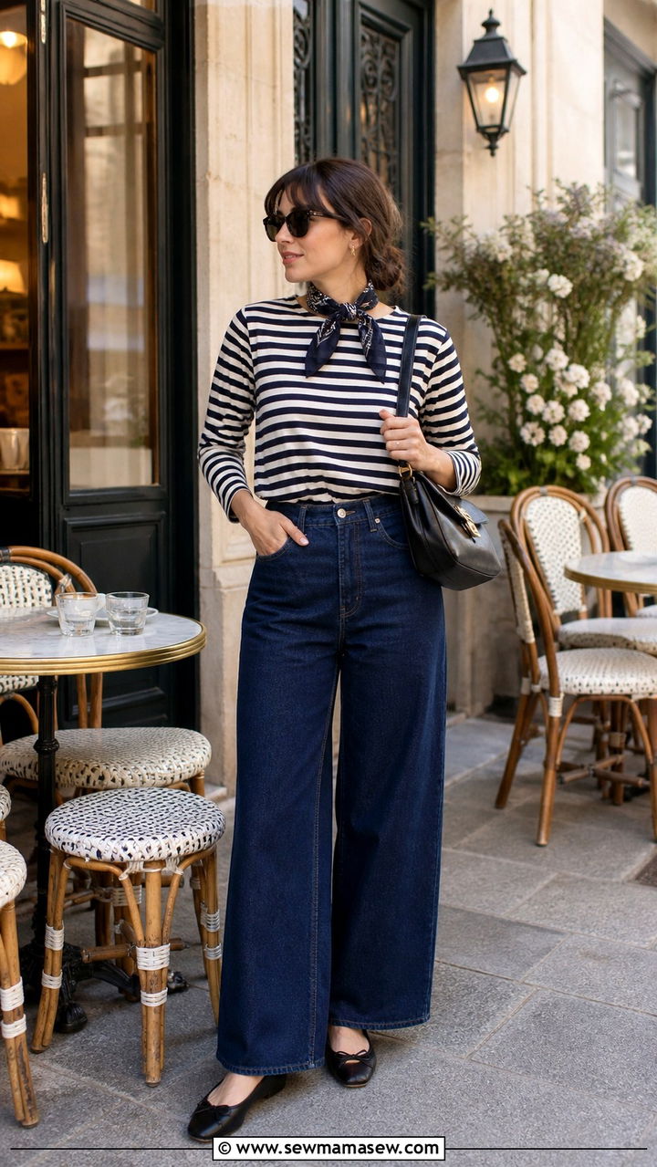 Wide Leg Jeans With Breton Striped Top - 40 wide leg jeans outfits