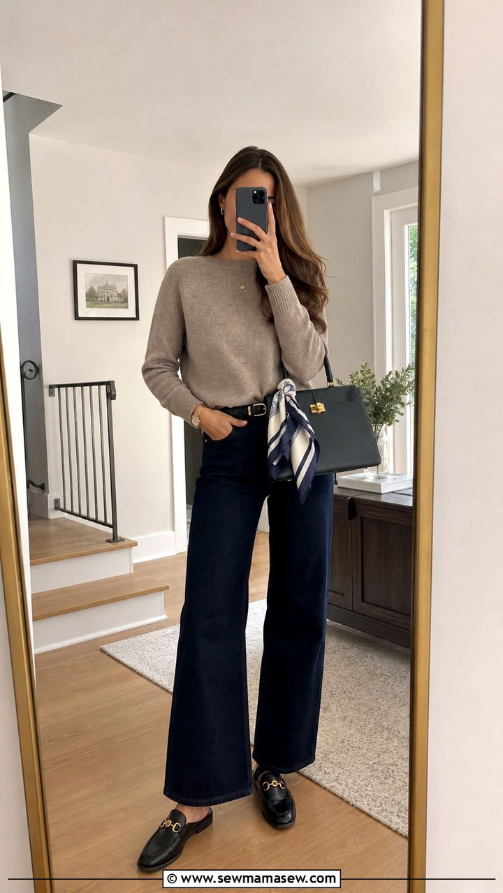 Wide Leg Jeans With Cashmere Sweater And Loafers - 40 wide leg jeans outfit ideas