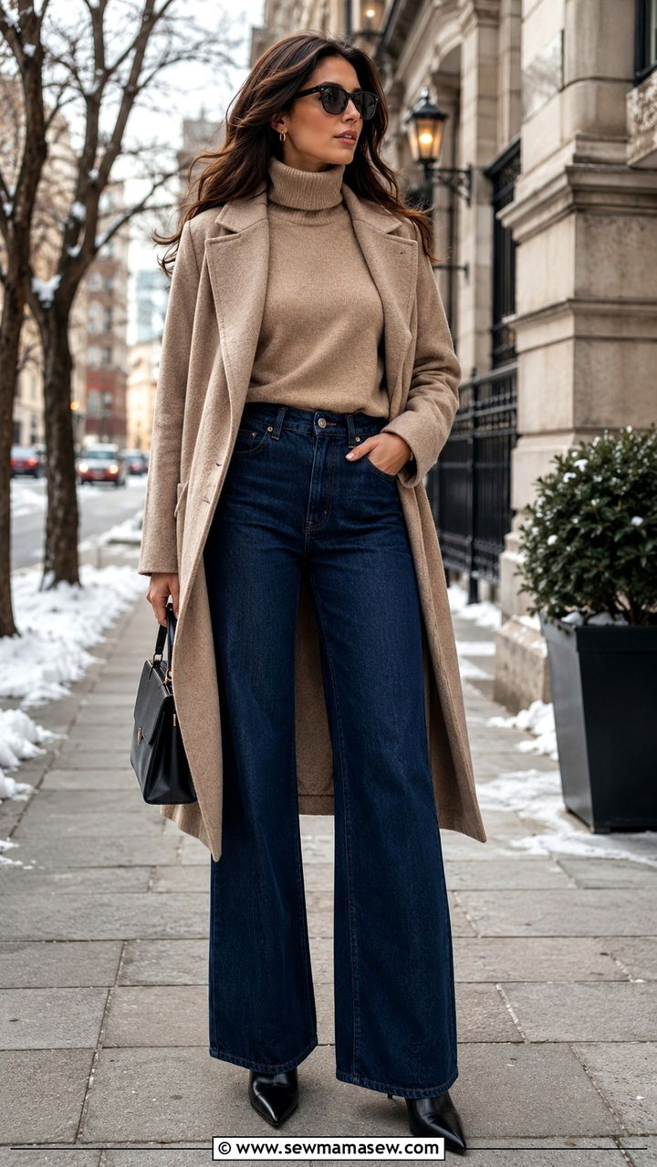 Wide Leg Jeans With Cashmere Sweater And Pointed Boots - 25 wide leg jeans outfits 2026