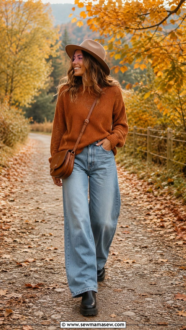 Wide Leg Jeans With Chunky Boots Autumn Outfit - 30 how to style wide leg jeans outfits