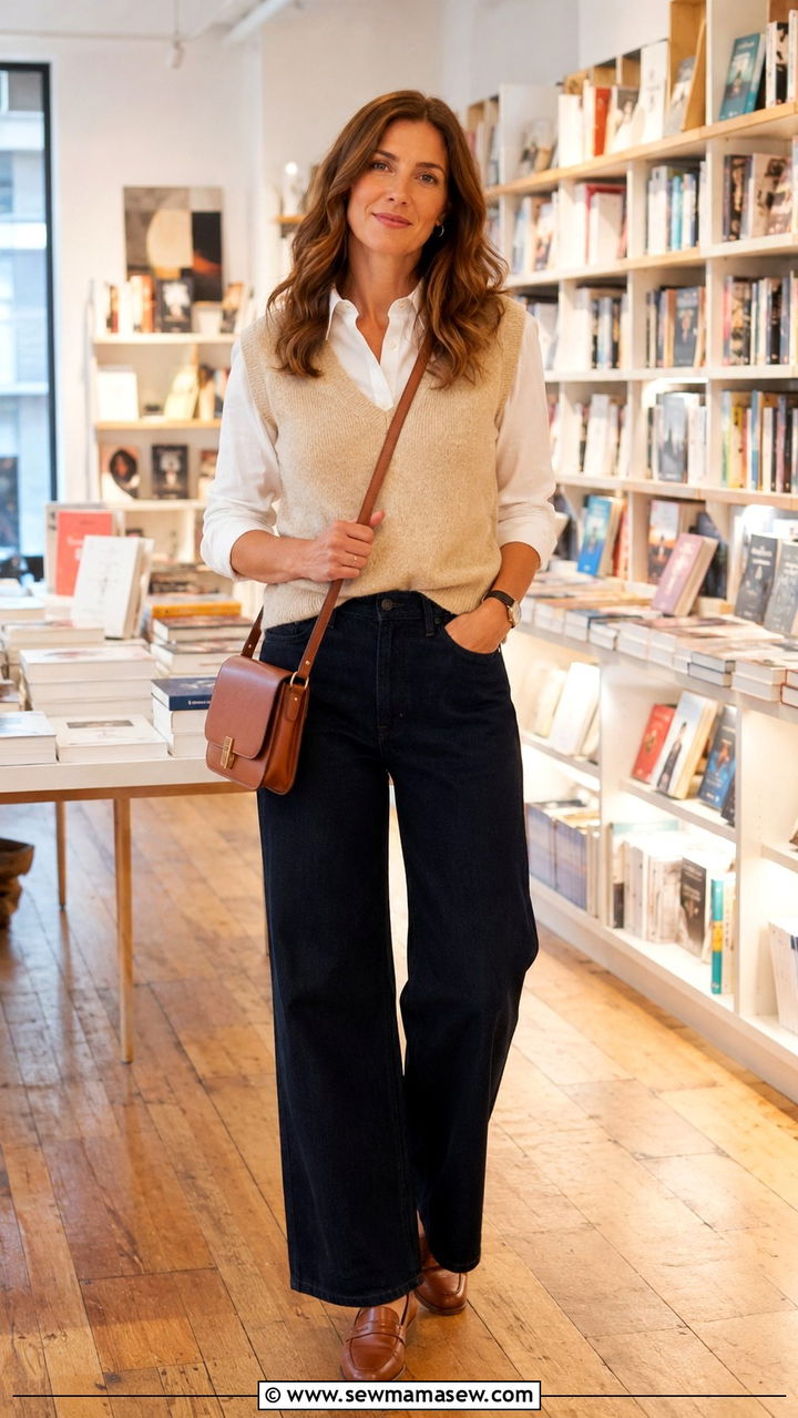 Wide Leg Jeans With Chunky Knit Sweater - 20 How to style wide leg jeans over 40